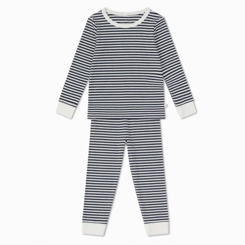 Baby Mori Navy Stripe Ribbed Pajamas - Size 3-4Y Bamboo Cotton